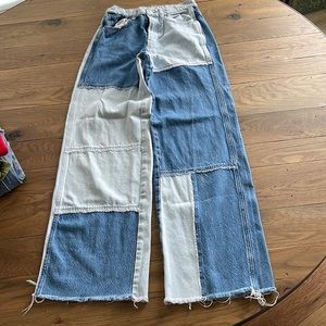 PacSun Patch Jeans Colorblock Blue Light  Blue  High Rise Baggy Jean  sz 26